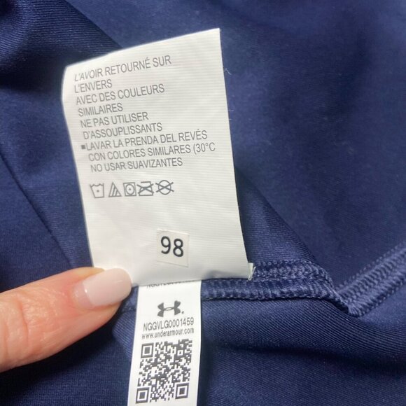 Under Armour ColdGear Long Sleeve Curved Hem Tee Shirt Thumbholes Blue Medium - Picture 9 of 10